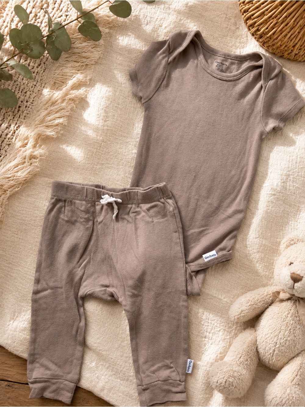 Gerber Neutral Taupe Infant Bodysuit and Drawstring Pants